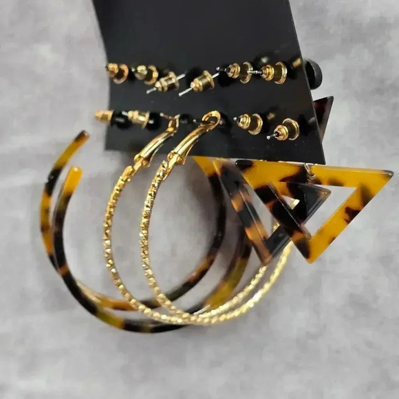 Brown Black Hoop Stud Dangle Earrings Set of Six Bundle Fashion Jewelry Earrings - Picture 4 of 4